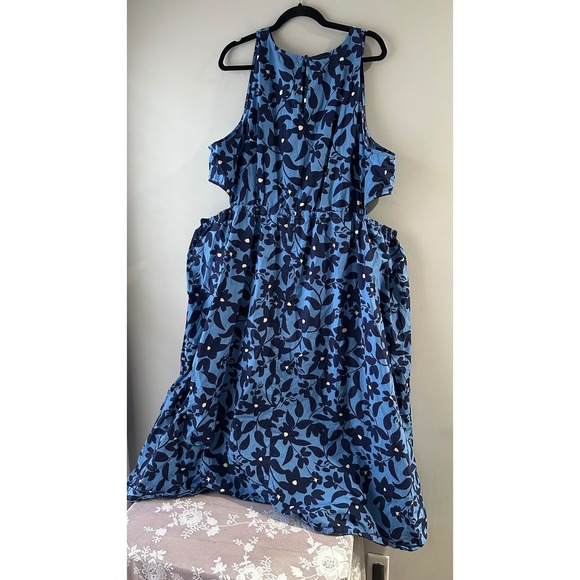Who What Wear Floral Midi Dress Womens 3X Blue Excellent Cut-Out Cotton Poplin - Picture 6 of 6